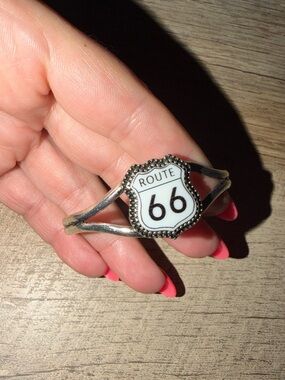Route 66 Shield Cuff Bracelet - Silver White